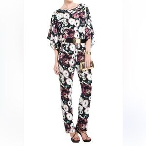 BCBGMaxAzria Black purple Floral jumpsuit women M artsy lagenlook sheer event